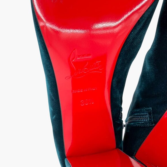 Christian Louboutin Moulamax Teal Velvet Block Heel Ankle Boots Size 38.5 US 8.5 - Picture 14 of 15